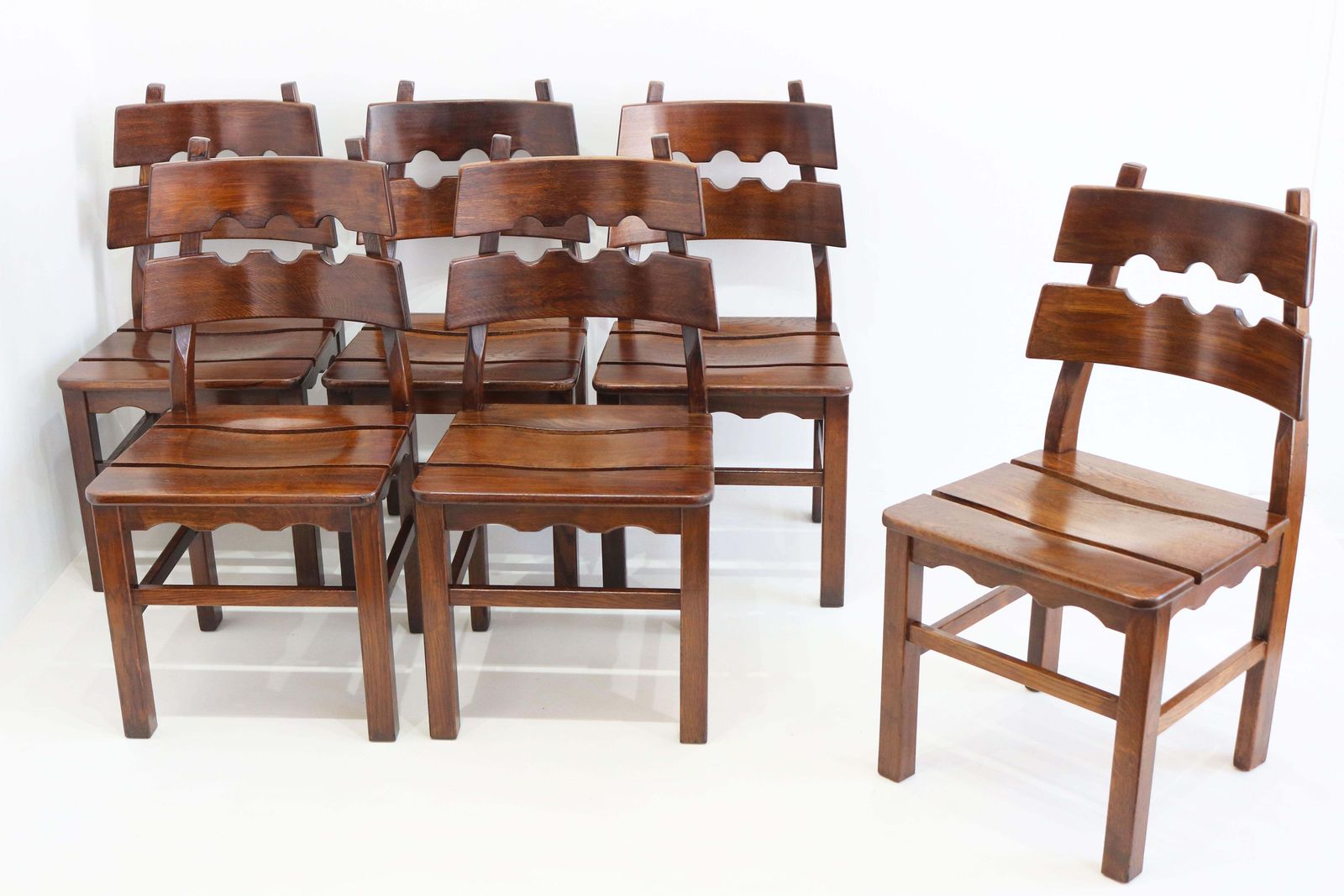Set Of 6 Rare Early Razor Back Brutalist Chairs By Henning Kjaernulf Razor Blade photo vinterior