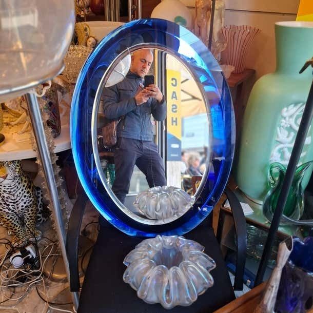 Cristal Art Mirror Glass Crome Wood 1960 photo furniture