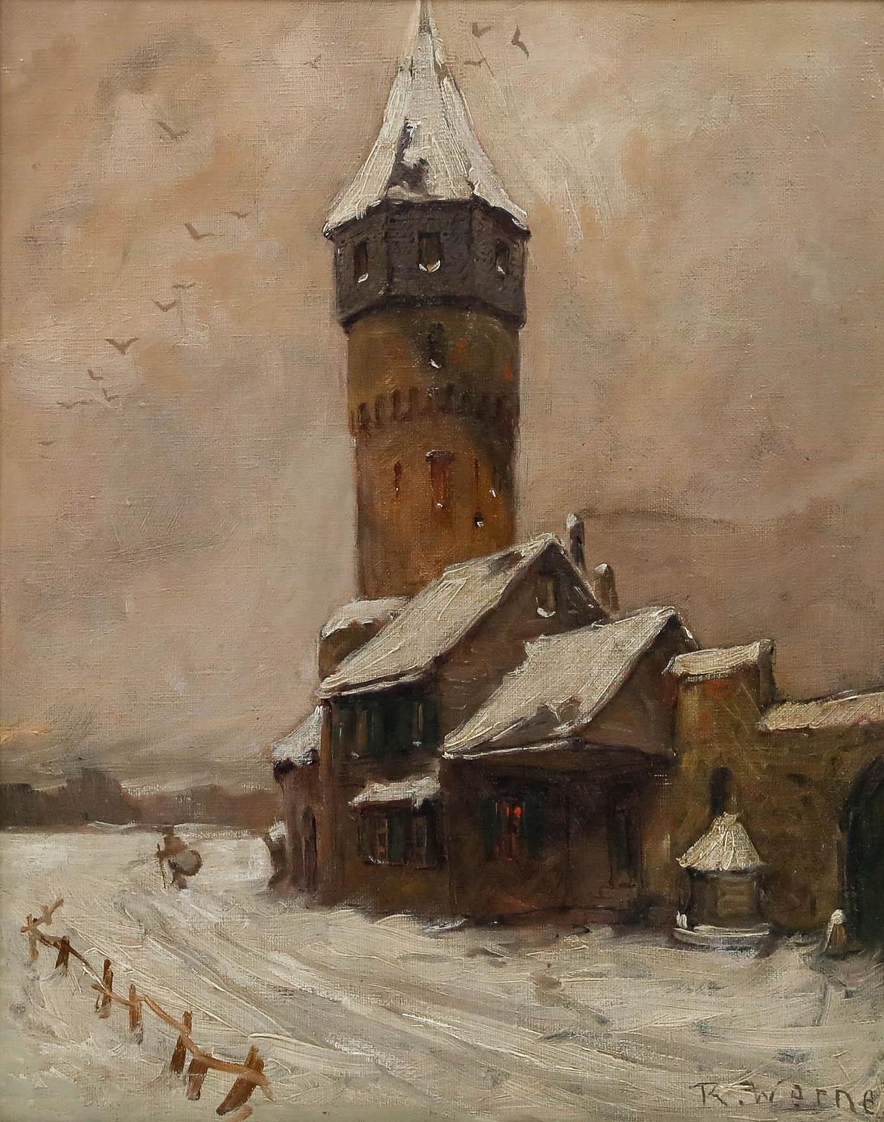 Reinhold Werner (1864  1939)   Framed Oil, Leaving Friedberger Warte photo furniture