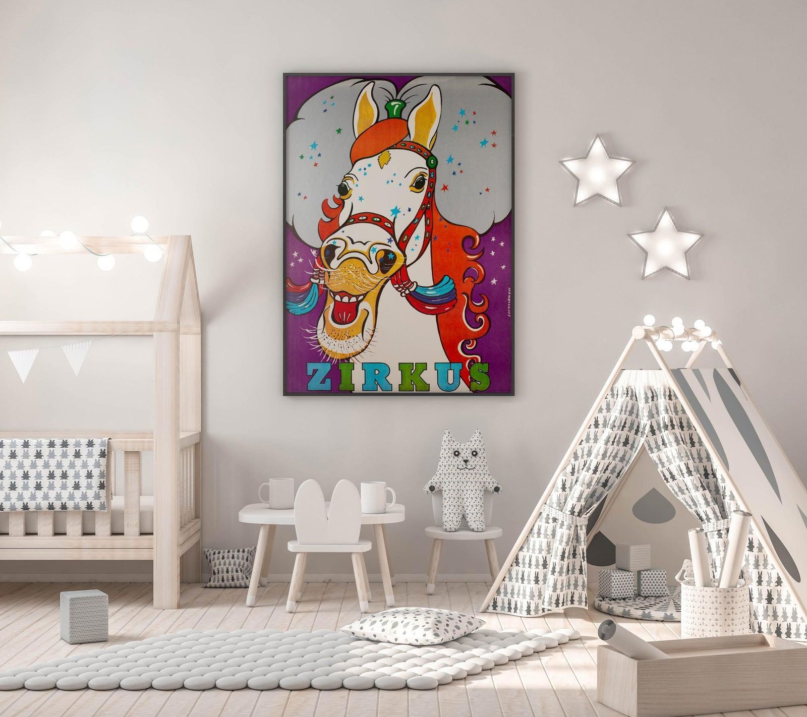 Zirkus Colourful Horse 1970s Polish Circus Poster, Szemelowski photo furniture