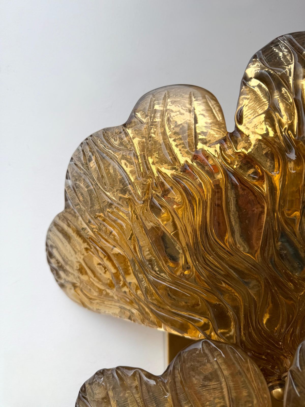 Lighting Contemporary Pair Of Brass And Gold Murano Glass Palm Sconces, Italy photo