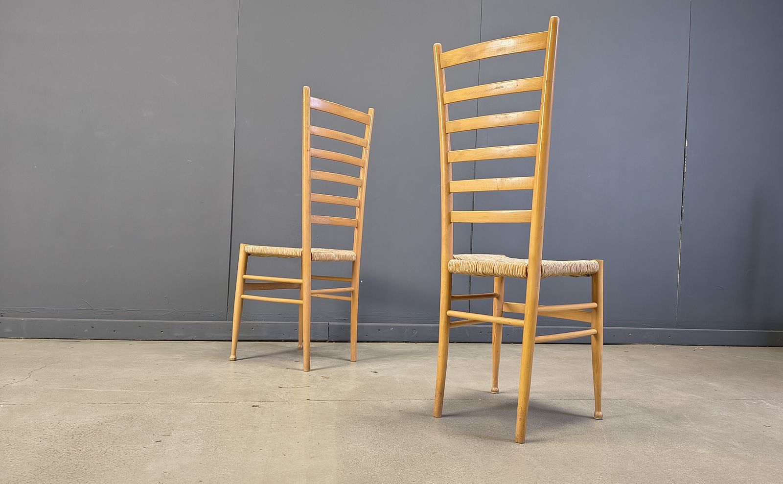 Set Of 6 Beech Wood Italian Ladder Back Chairs, 1970s photo for sale