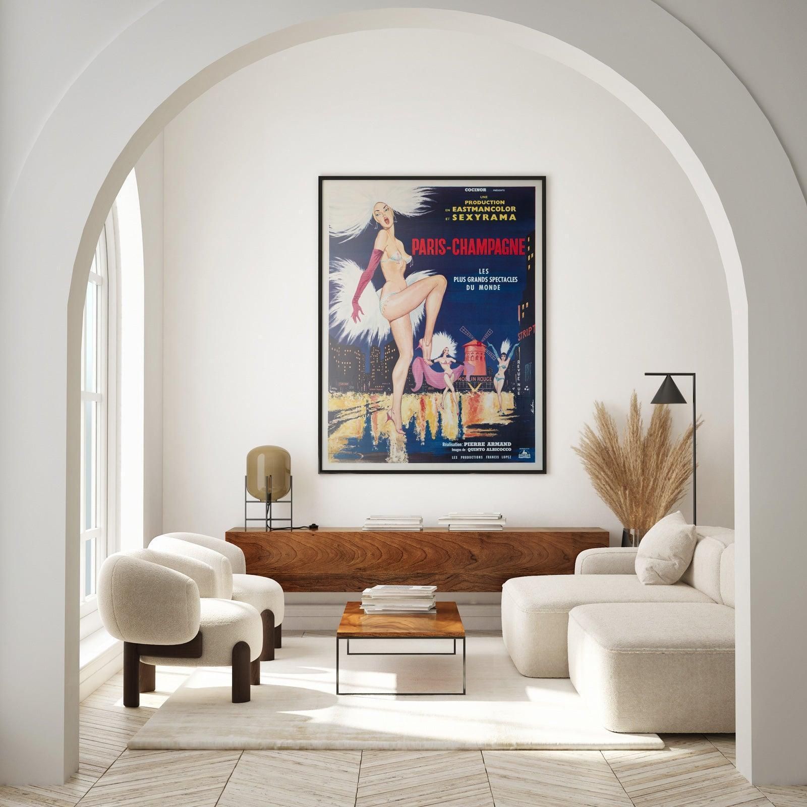 Paris Champagne 1964 French Grande Film Poster, Sinclare photo furniture