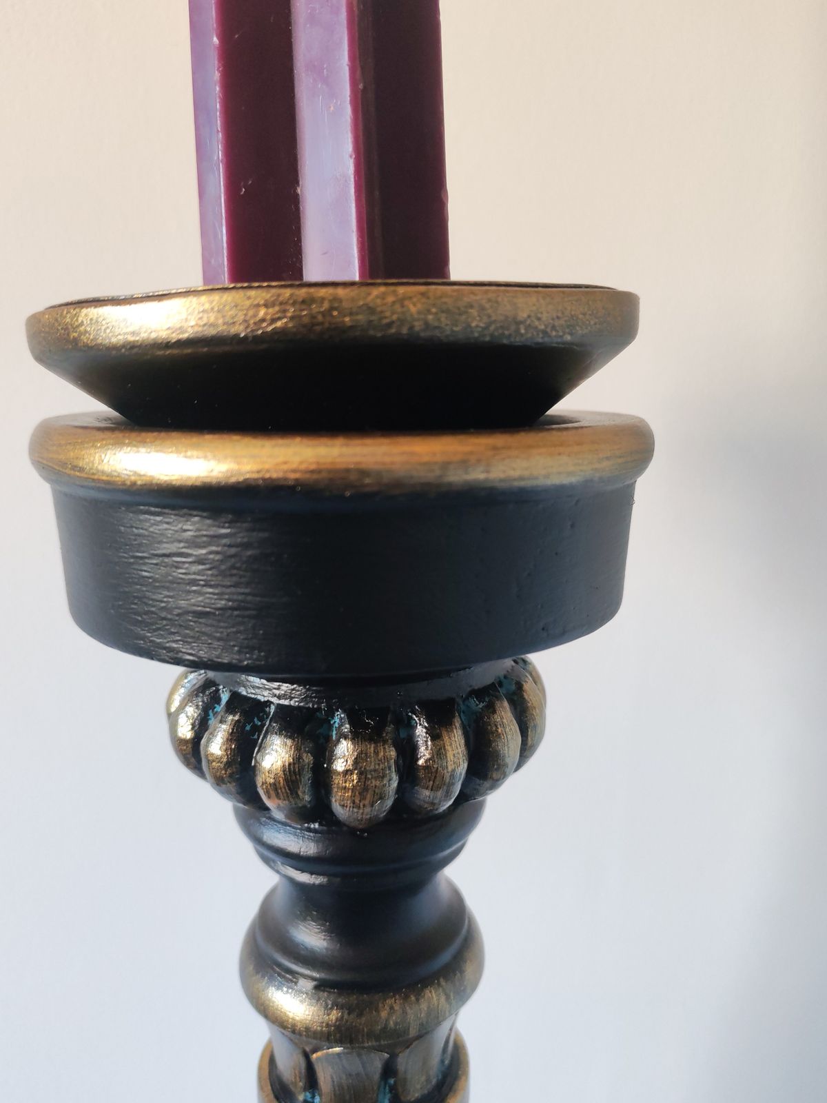 Lighting Tall 85cm Ornate Solid Wood Floor Candle Holder, Copper & Verdigris Patina, Upcycled photo
