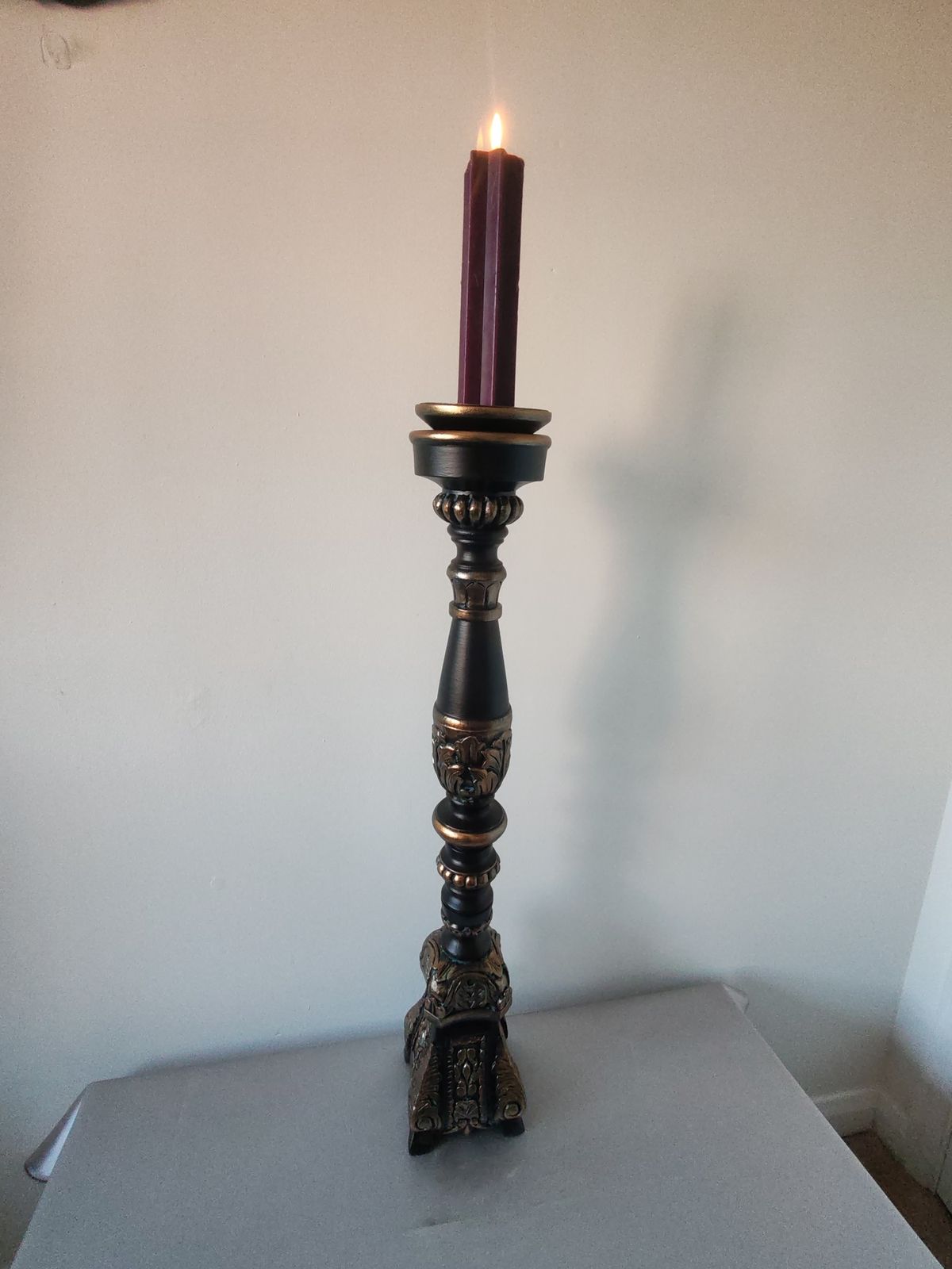 165.0 Tall 85cm Ornate Solid Wood Floor Candle Holder, Copper & Verdigris Patina, Upcycled photo