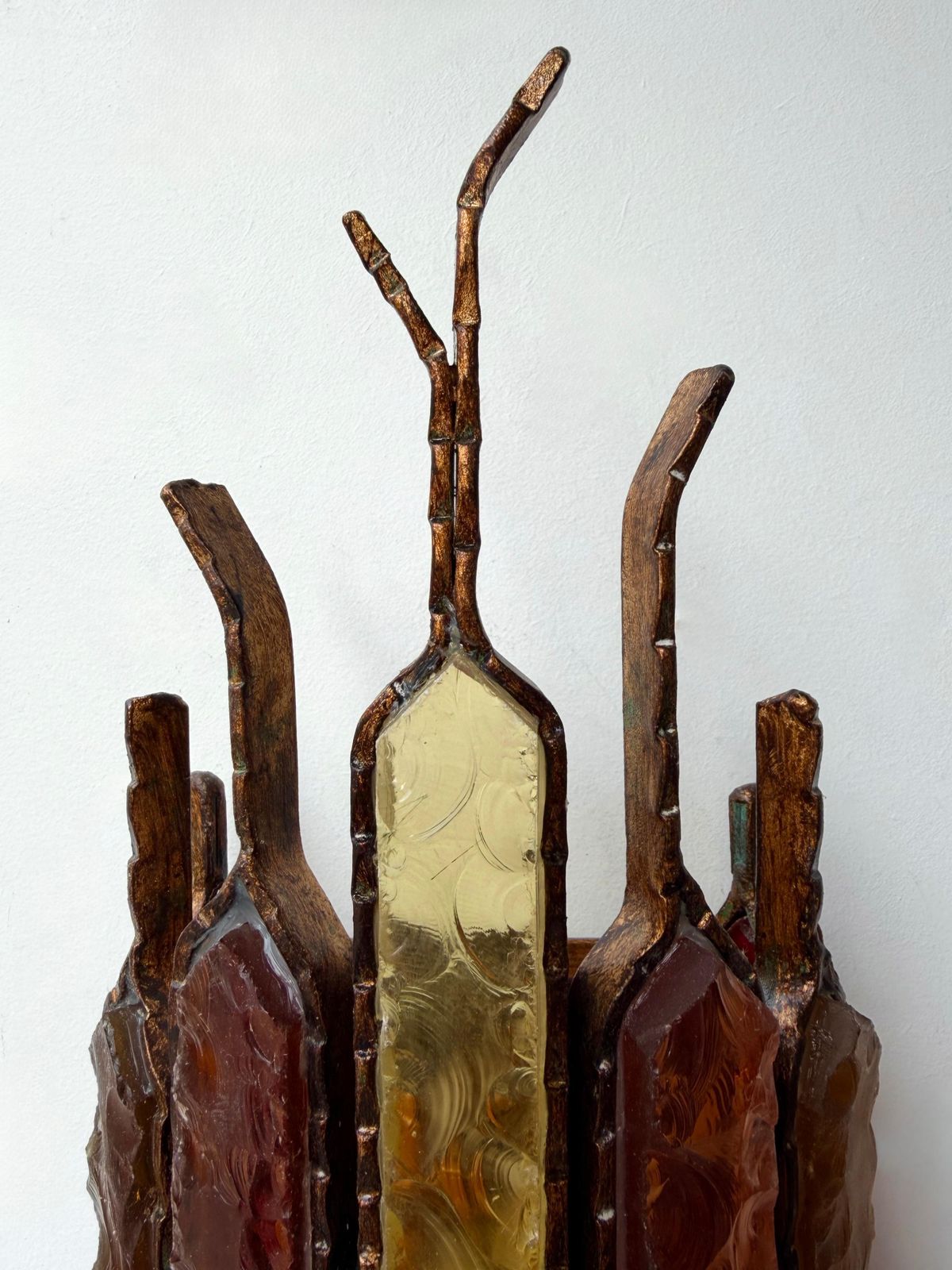 Pair Of Hammered Glass Wrought Iron Sconces By Longobard Italy 1970s photo furniture