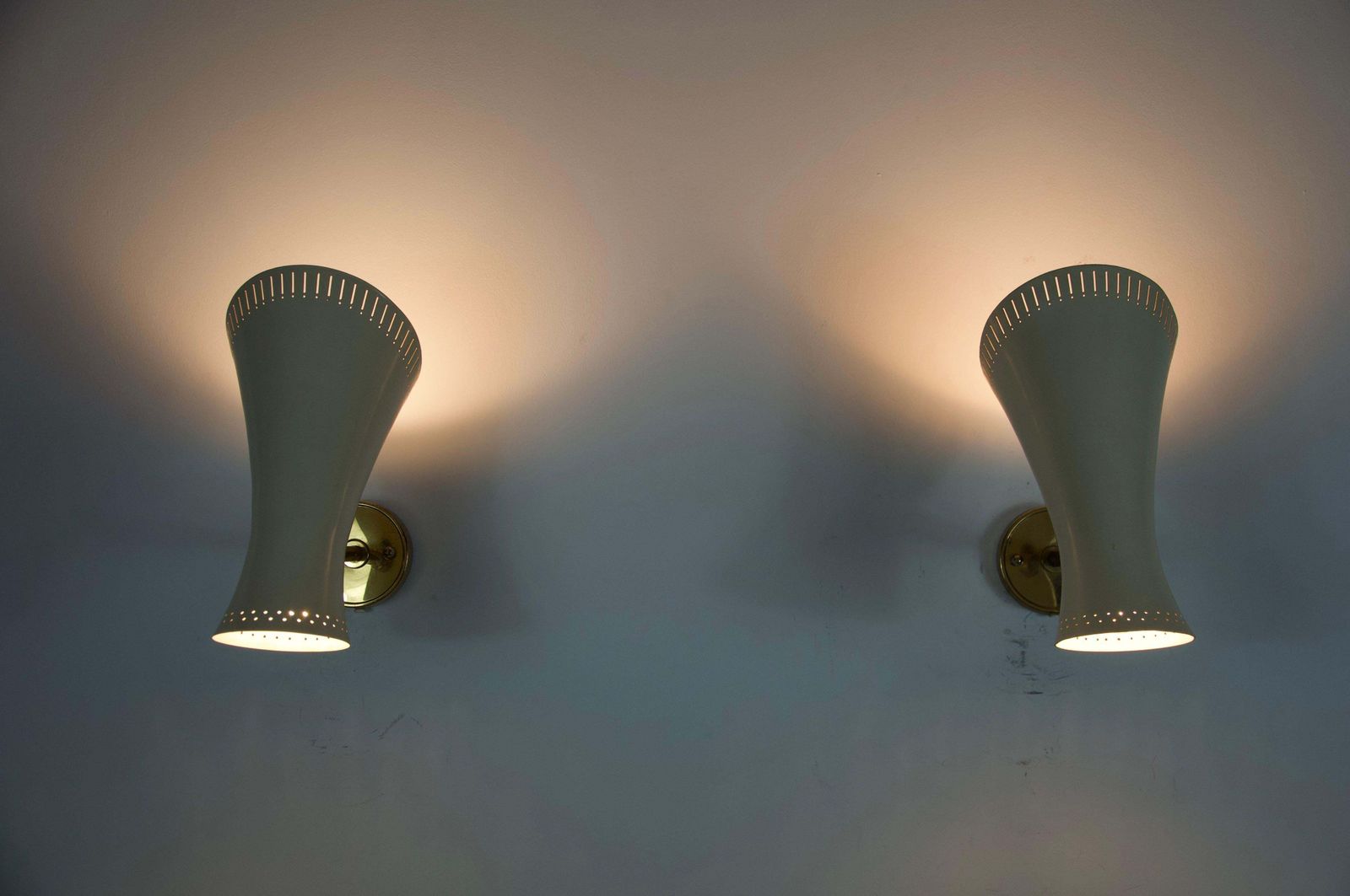 Pair Of Mid Century Modern Brass Diabolo Wall Lamps, Germany, 1950s photo for sale