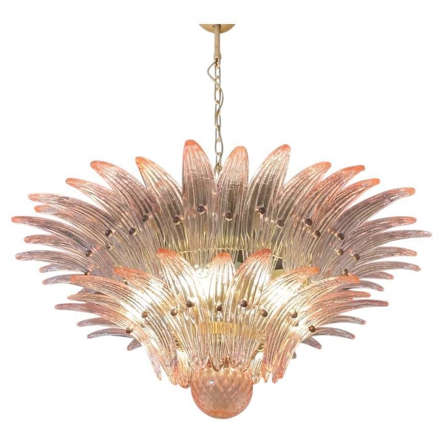 Italian Pink Leaves Palmette Chandelier Murano
