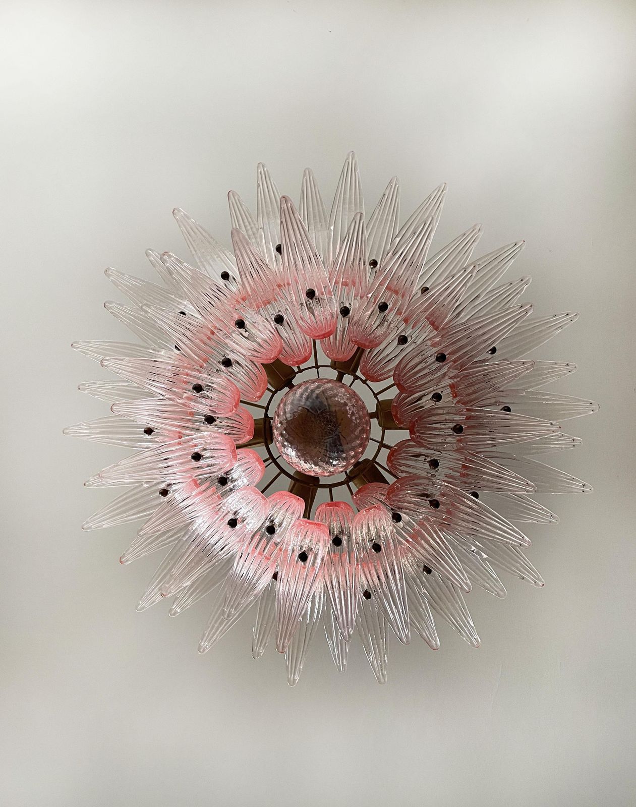 Italian Pink Leaves Palmette Chandelier Murano photo for sale