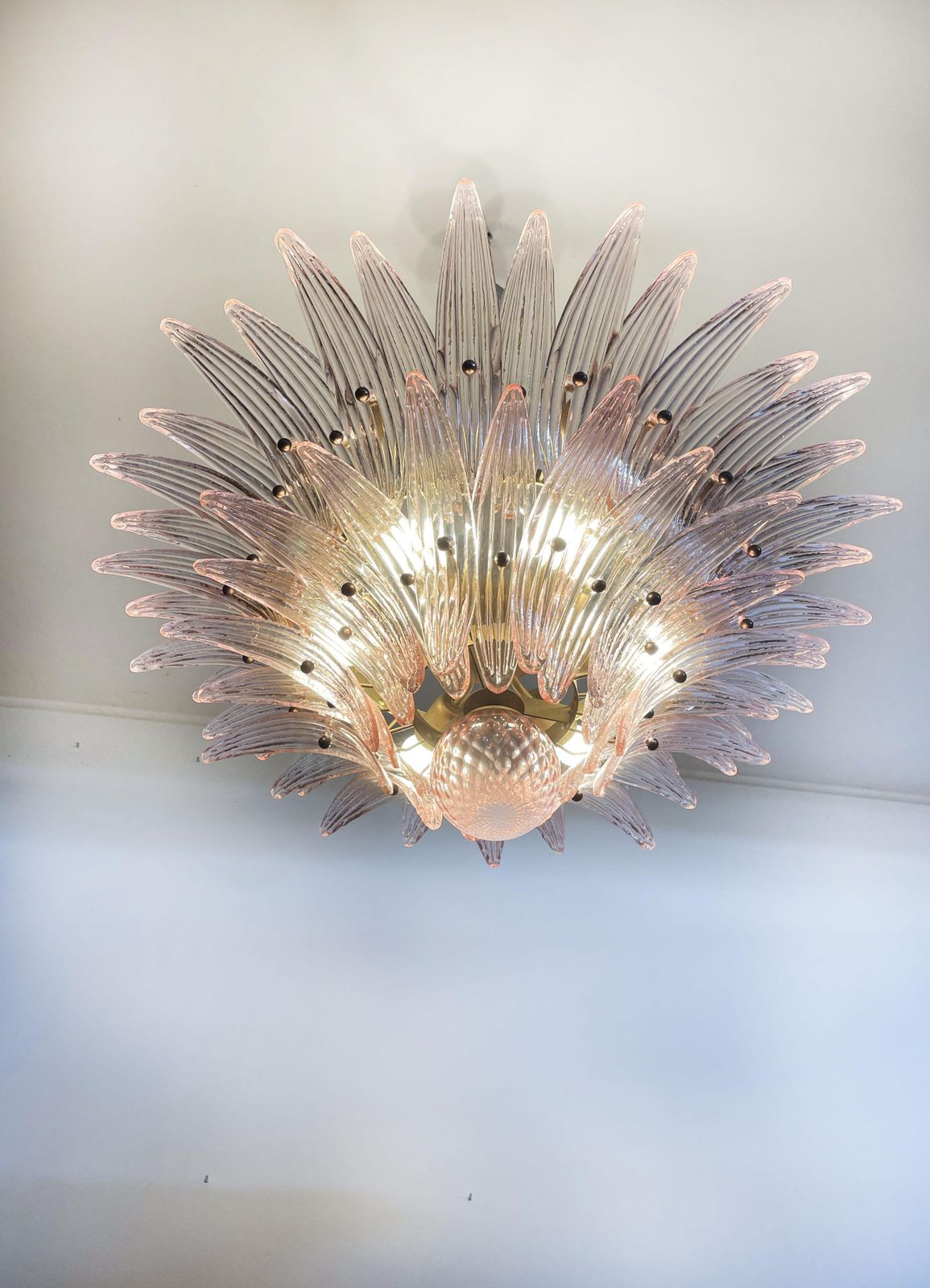 Italian Pink Leaves Palmette Chandelier Murano photo buy