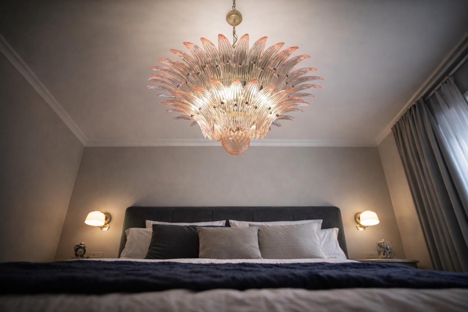 Italian Pink Leaves Palmette Chandelier Murano photo vintage