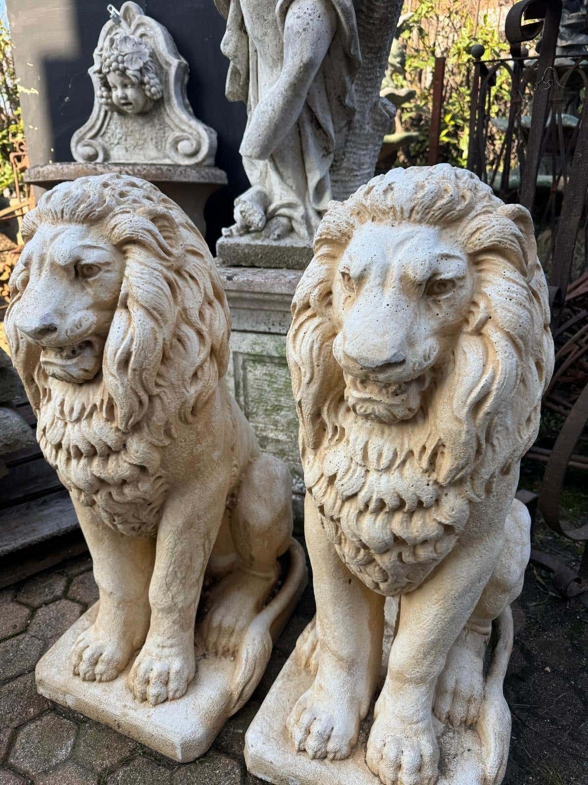 Pair Of Artificial Stone Entrance Lions, Italy photo 1954.0