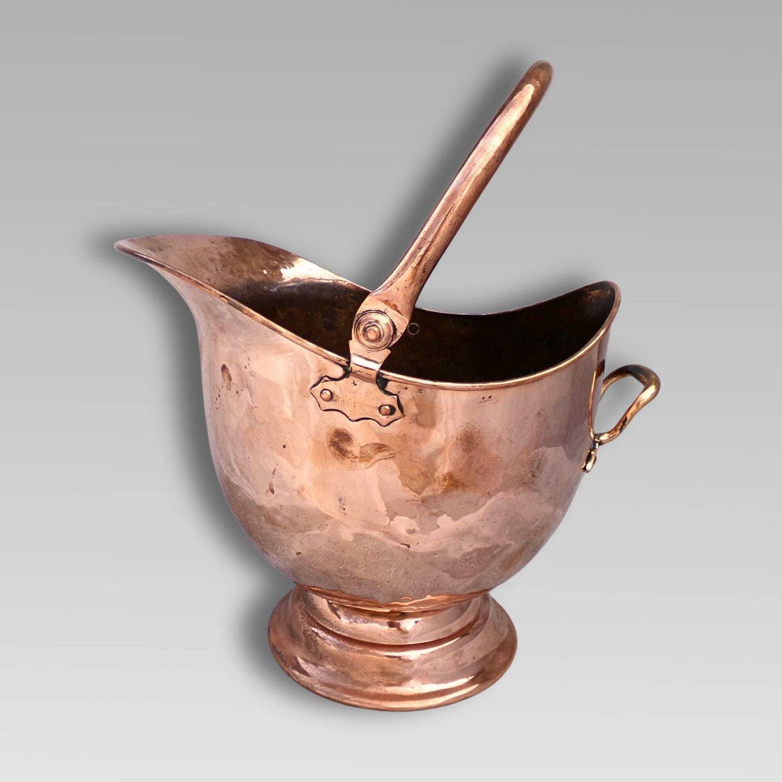 Fabulous Large Antique 19th Century Copper Brass Coal Bucket Helmet Scuttle W/ Handle photo for sale