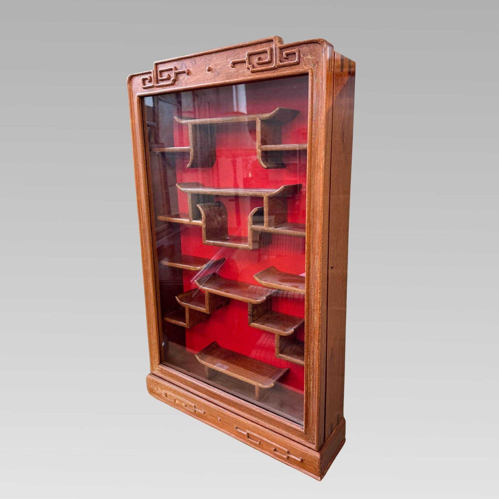 Antique Oriental Chinese Wall Mounted Collectors Display Cabinet For Scent Bottles Or Small Collectibles Etc