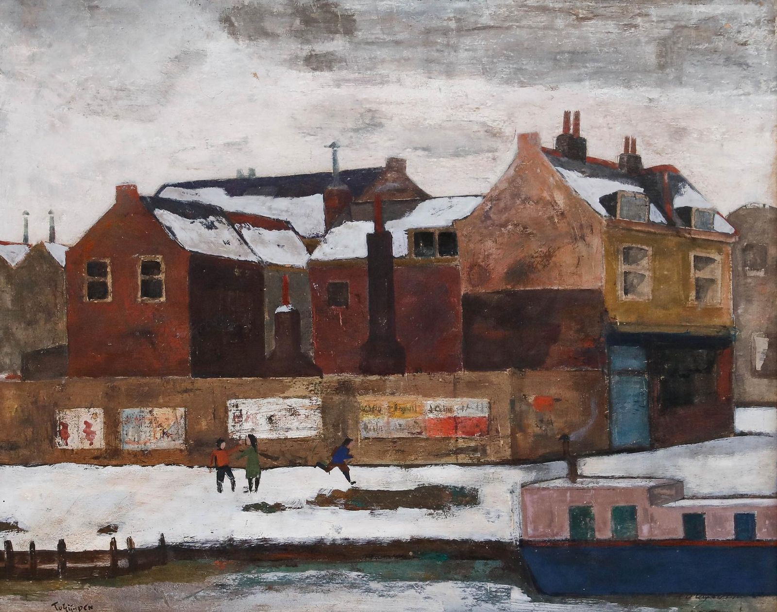 Tadeus Van Eijsden (1900 1980)   Framed Oil, Snow Day By The Canal photo furniture