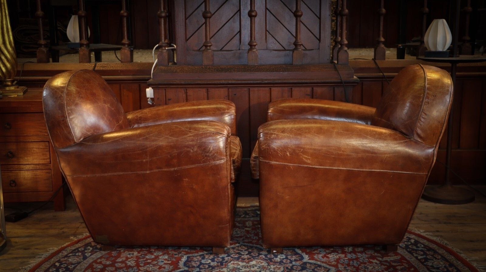 photo vintage Stunning Pair Timothy Oulton Flea Market Leather Club Armchairs