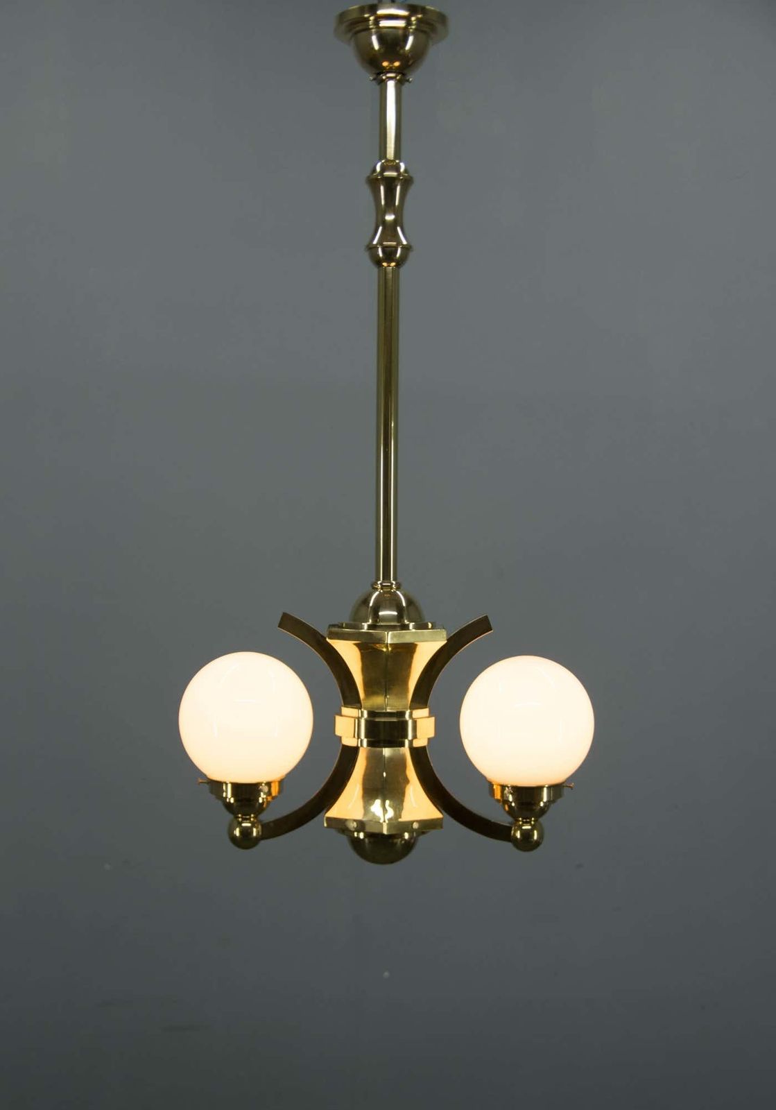 Art Deco Brass And Glass Chandelier By Gocar, 1910s, Restored photo furniture