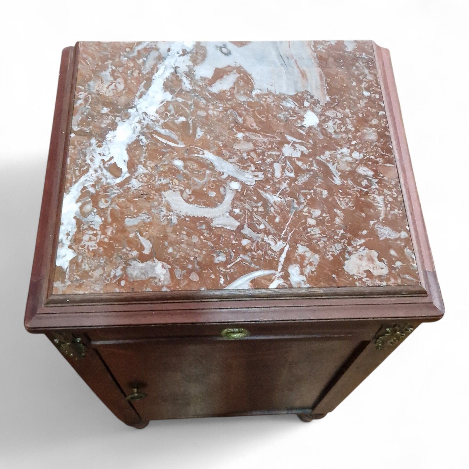 French Louis XVI Style Marble Top Bedside Cabinet Inlaid Ormolu Antique Style photo vinterior