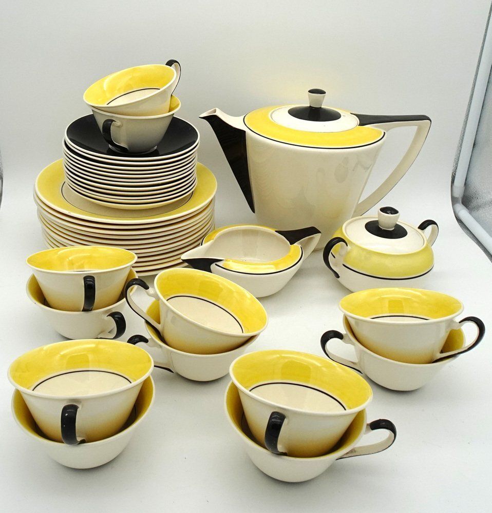 photo for sale Art Deco Dutch Ineke Service Set By Edmond Bellefroid For Petrus Regout Maastricht Koninklijke Sphinx, 1933, Set Of 39