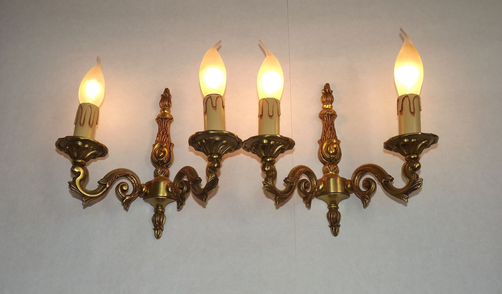 95.0 Pair Of French Traditional Style Bronze Mid Century Double Wall Lights photo