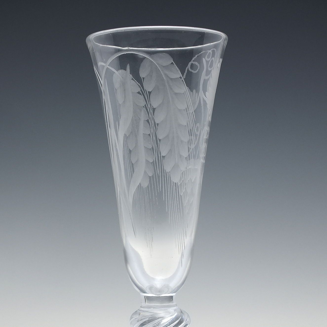 Tall 18th Century Engraved Double Knop Air Twist Ale Glass C1750   Over 8 Inches photo Home Decor