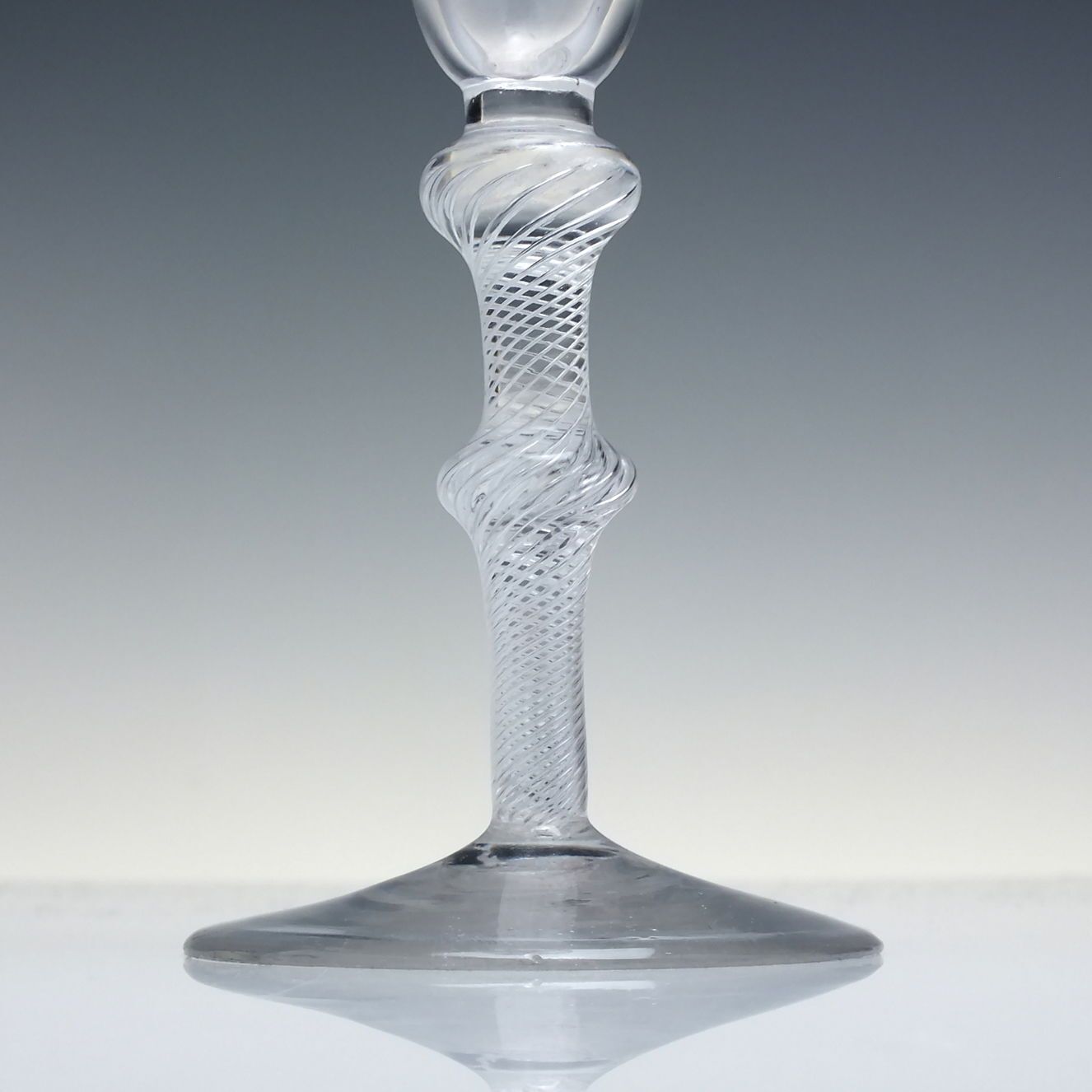 Tall 18th Century Engraved Double Knop Air Twist Ale Glass C1750   Over 8 Inches photo vinterior