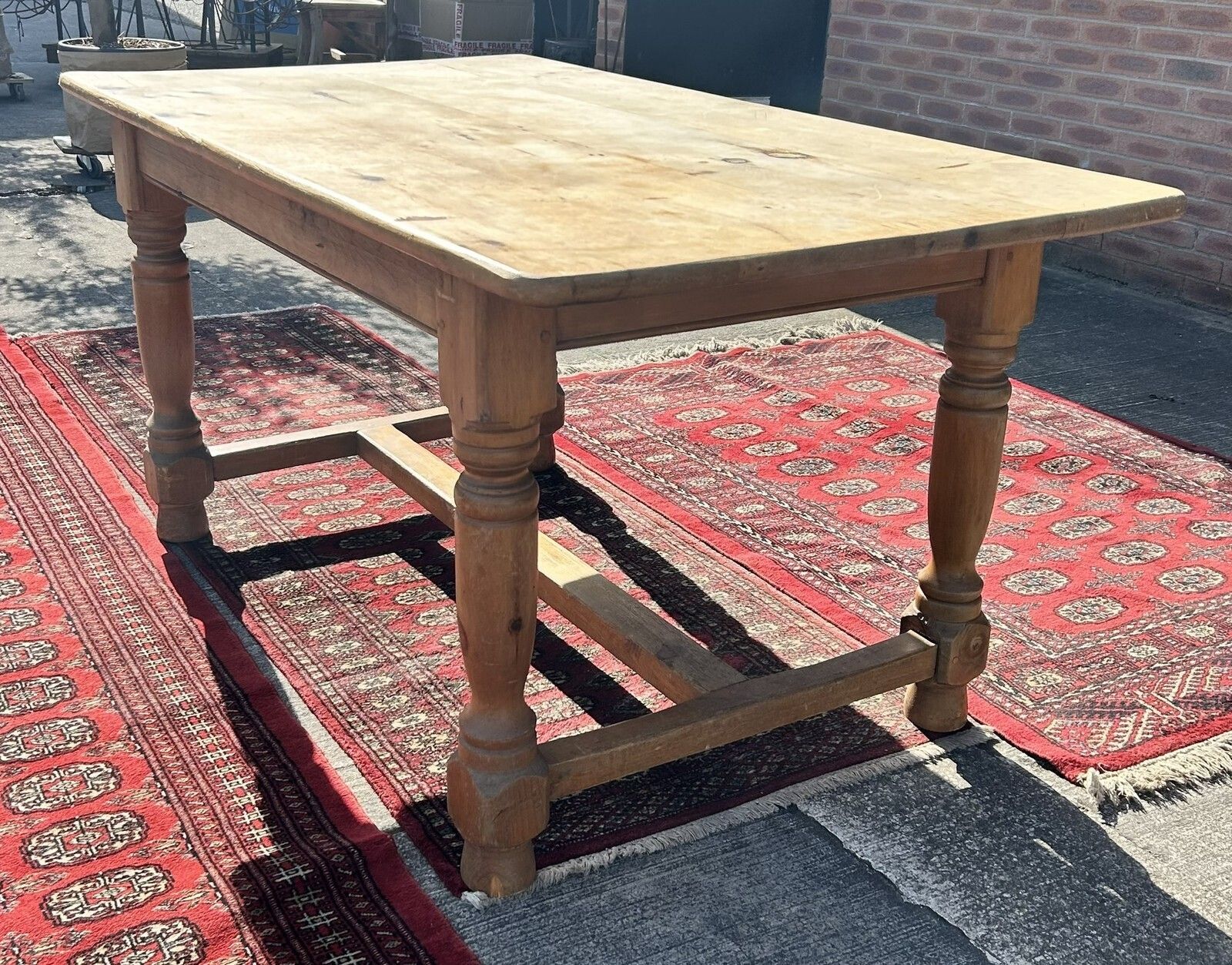 photo for sale Vintage Pine French Style Farmhouse Dining Table With H Stretcher 152cm X 89cm