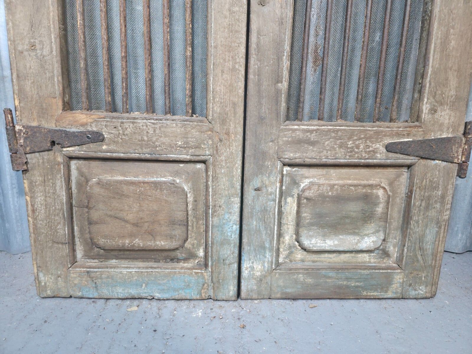 Pair Vintage Rustic Indian Wooden Iron Doors Garden Gates Room Divider Screen photo for sale