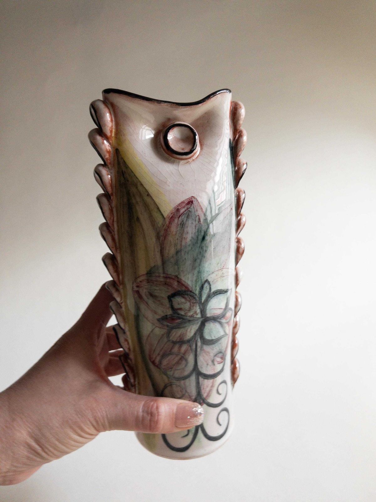 Swiss Studio Pottery   Unique Handmade Vase   Frilled Floral Sculptural Vase   Signed photo furniture