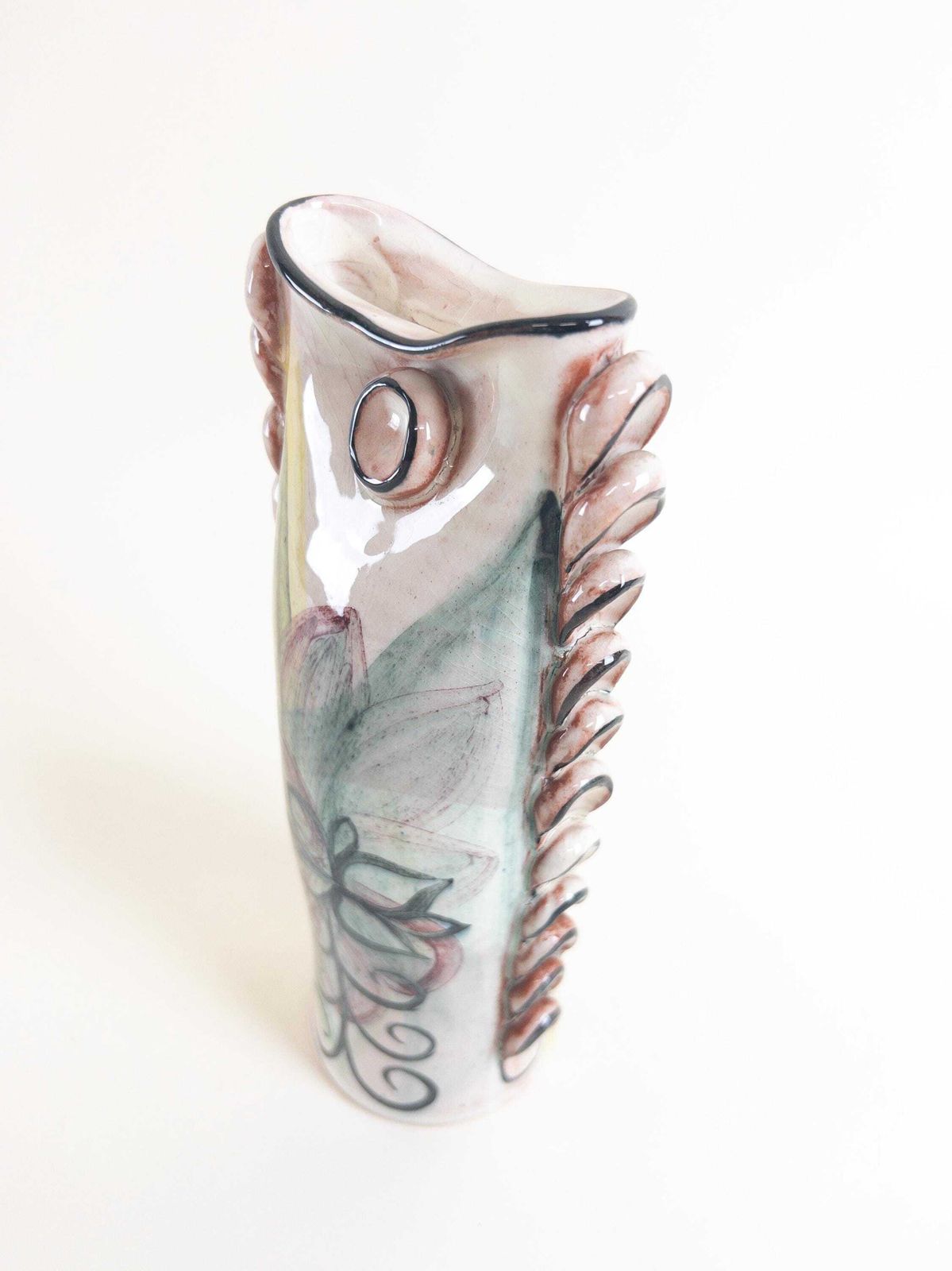 Swiss Studio Pottery   Unique Handmade Vase   Frilled Floral Sculptural Vase   Signed photo 110.0