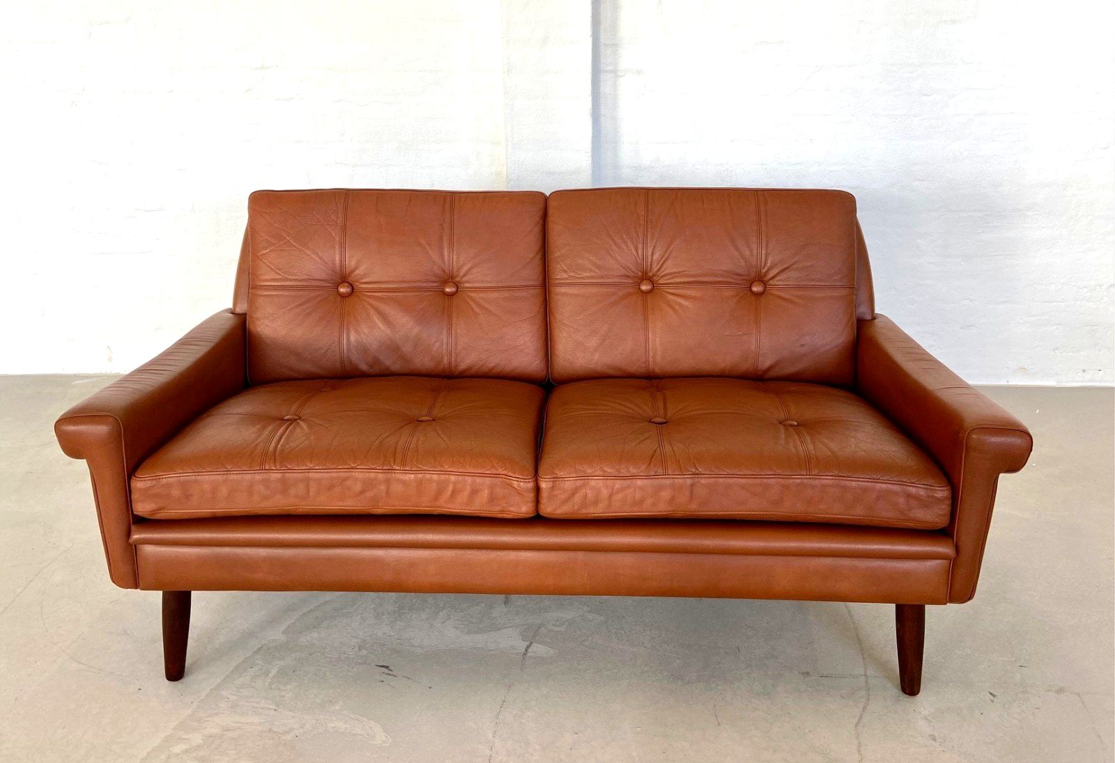 Vintage Danish Retro Svend Skipper 2 Person Sofa In Cognac Leather 1960s photo furniture