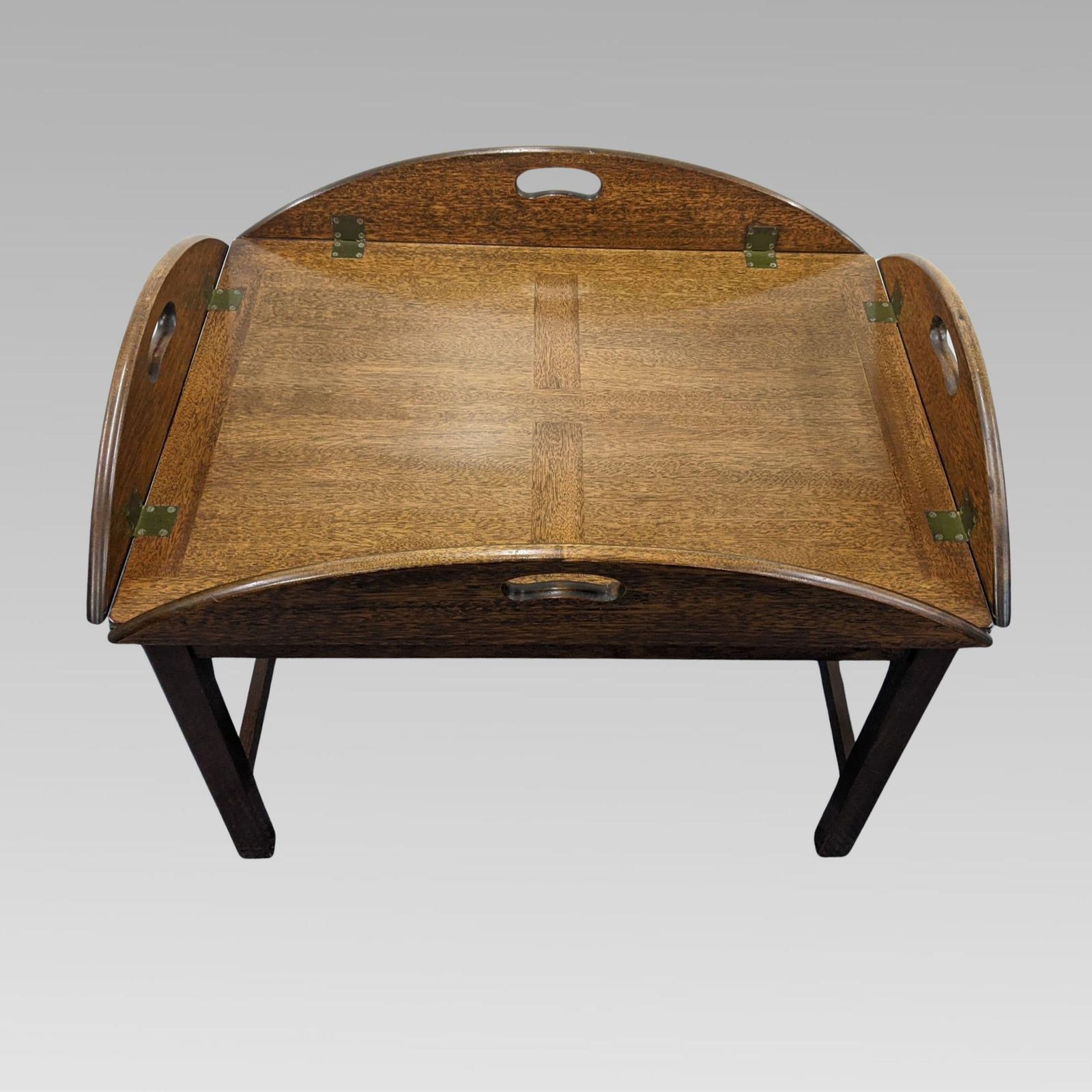 Original Quality Vintage Mahogany Military Campaign Style Butlers Tray On Stand. photo furniture