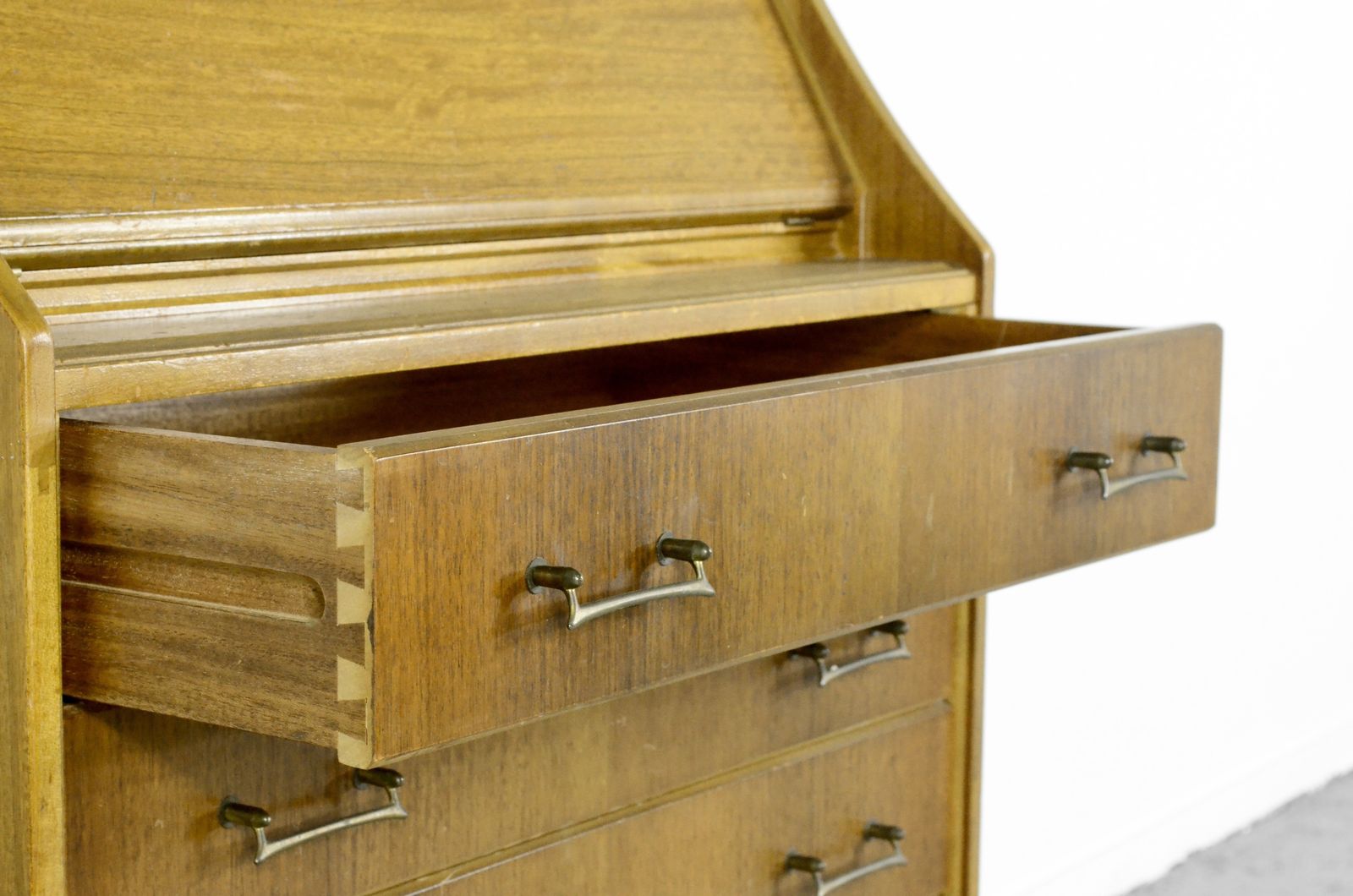 Midcentury Bureau Desk Cabinet In Teak Vintage Modern Danish Style photo vinterior