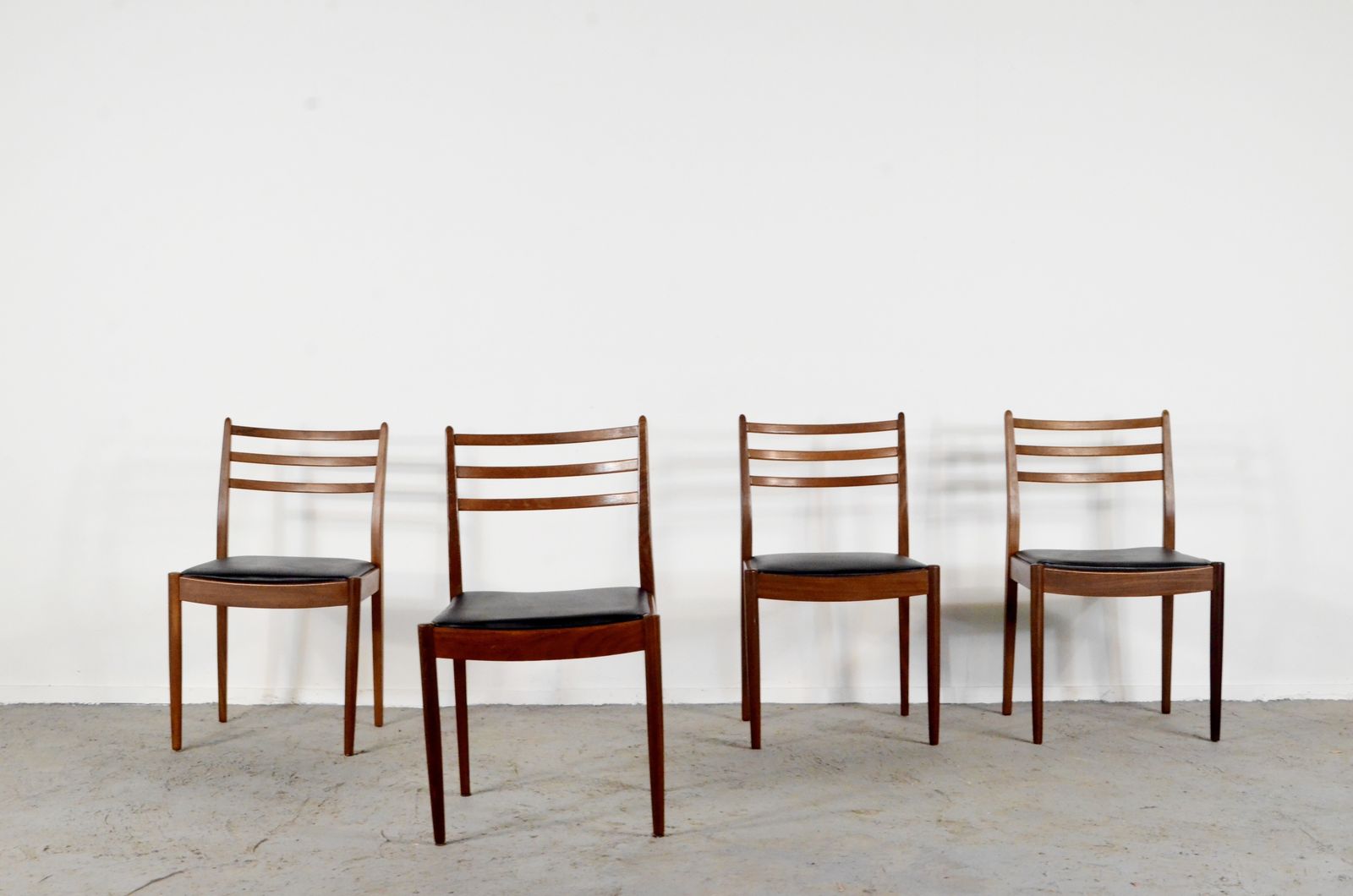 Set Of 4 Midcentury Teak And Leatherette Chairs By G Plan. Delivery. Vintage Modern / Danish Style. photo 599.0