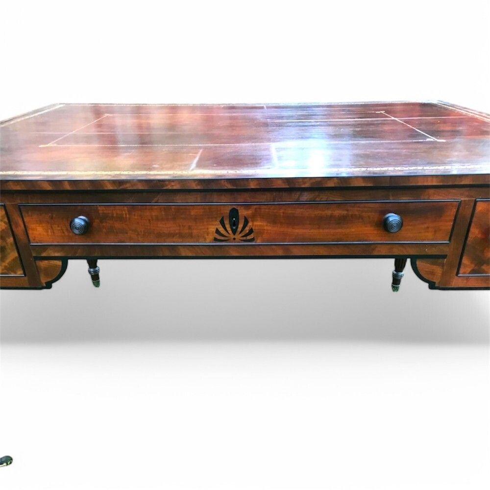 Mahogany And Ebony Inlay Writing Table With Leather Top photo furniture