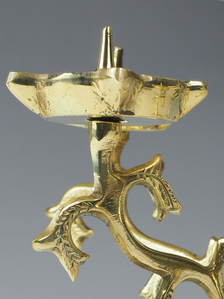 Antique Brass Candelabra Oil And Wick Lamp – Signed photo vintage