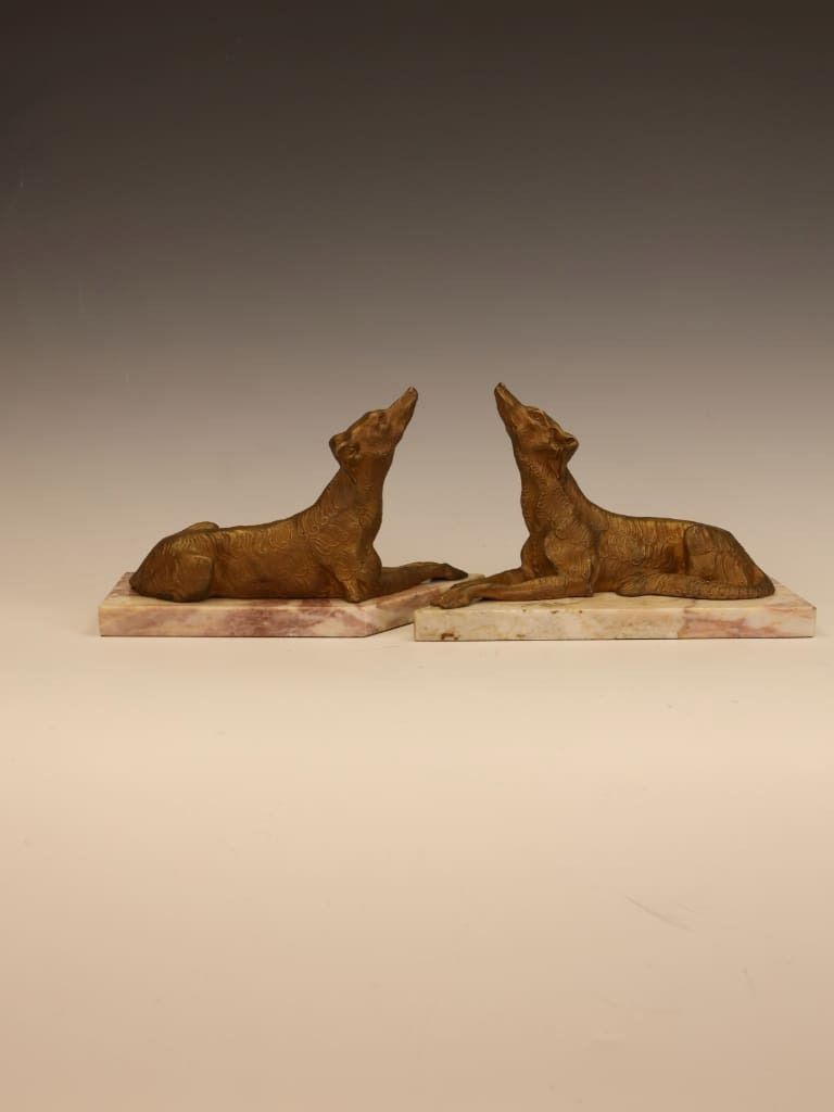 A Fine Pair Of French Art Deco Gold Patinated Saluki Sculptures photo Home Decor