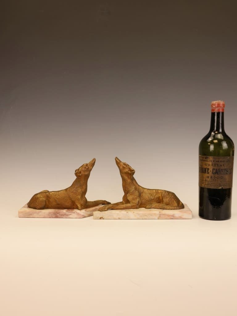 A Fine Pair Of French Art Deco Gold Patinated Saluki Sculptures photo 550.0