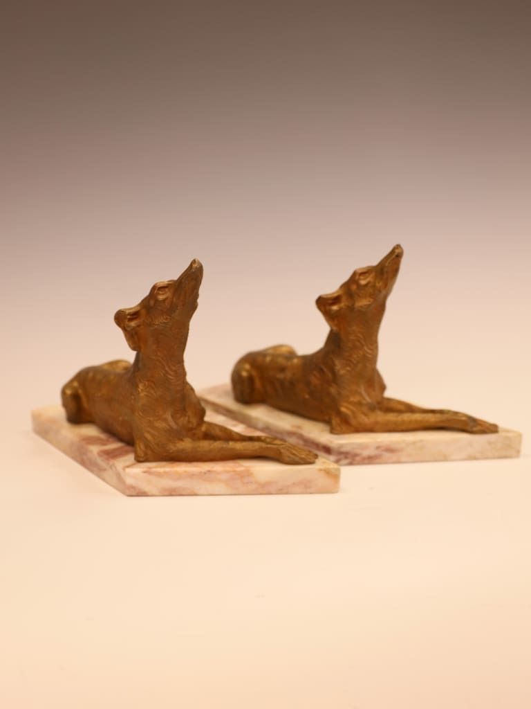 A Fine Pair Of French Art Deco Gold Patinated Saluki Sculptures photo vinterior