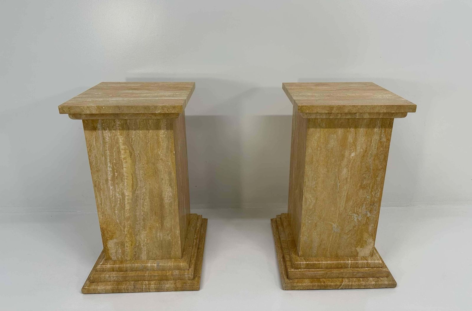 Pair Of Art Deco Travertine Columns, Italy, Elegant Design, 1940s. photo furniture