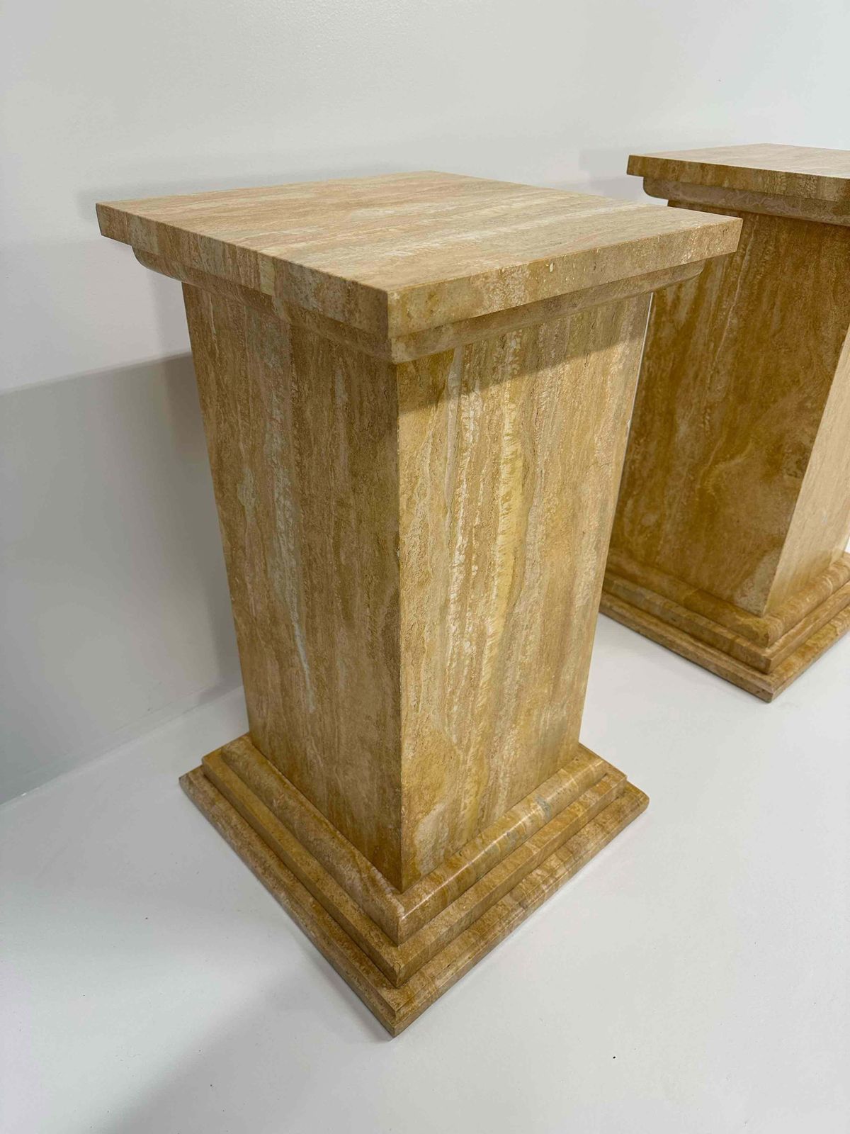 Pair Of Art Deco Travertine Columns, Italy, Elegant Design, 1940s. photo vinterior