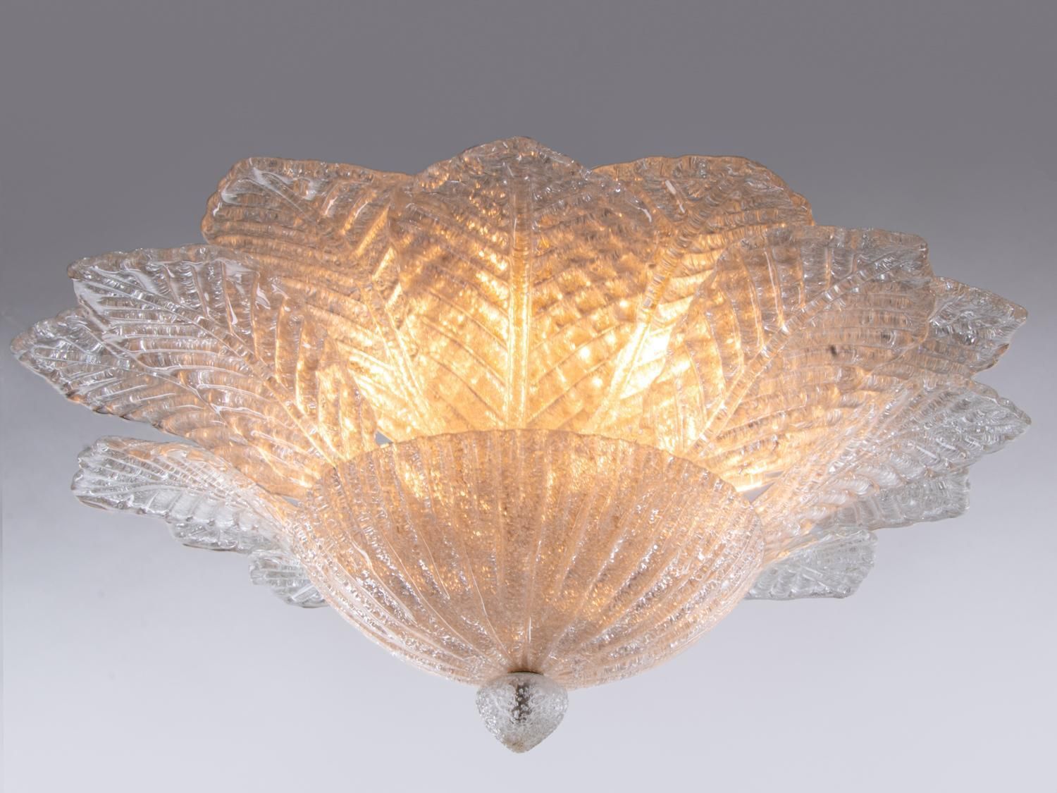 Murano Palmette 25" Flush Mount Pale Aquamarine Glass & Brass By Barovier, Italy. photo buy
