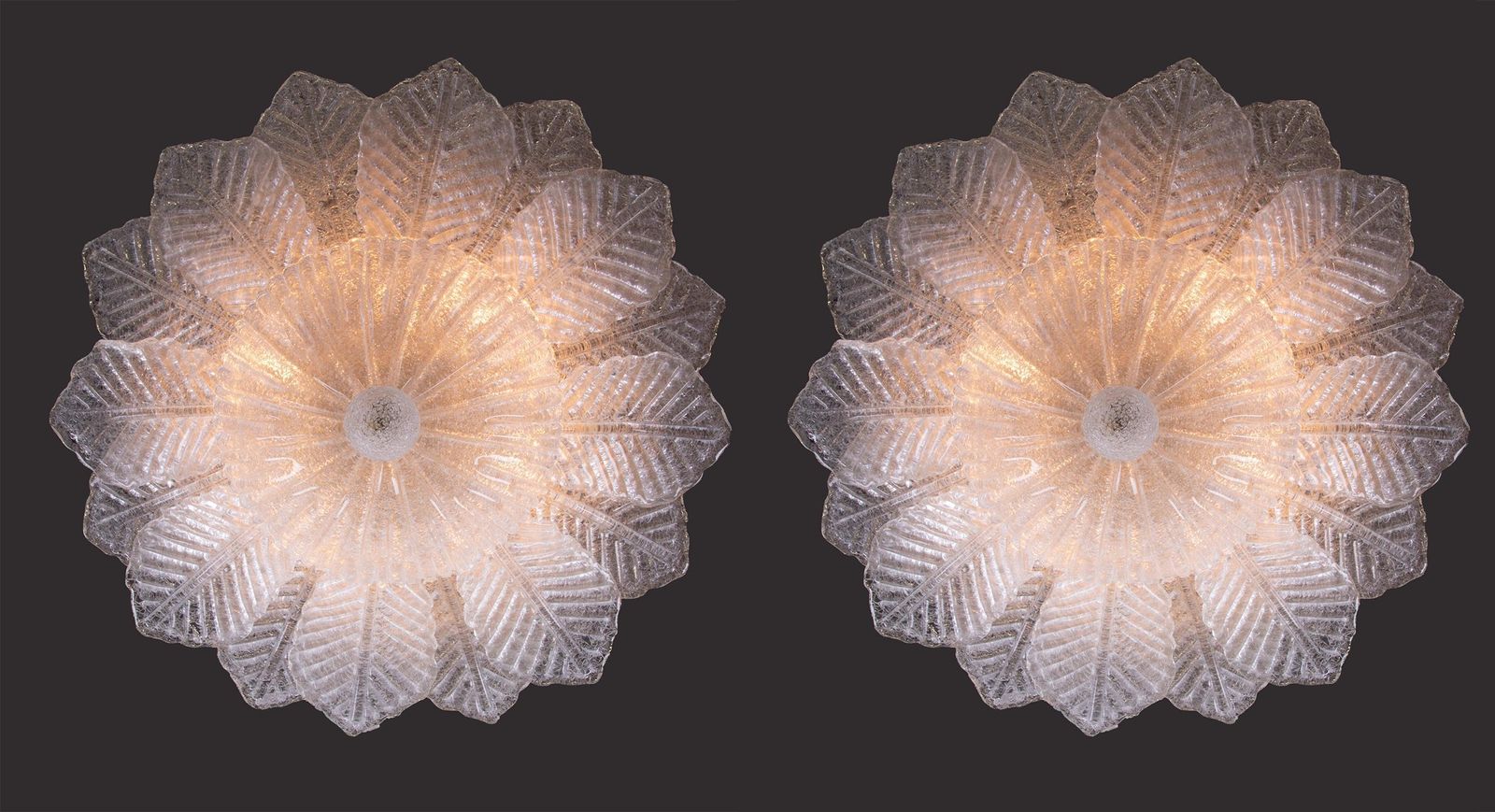 photo furniture Murano Palmette 25" Flush Mount Pale Aquamarine Glass & Brass By Barovier, Italy.