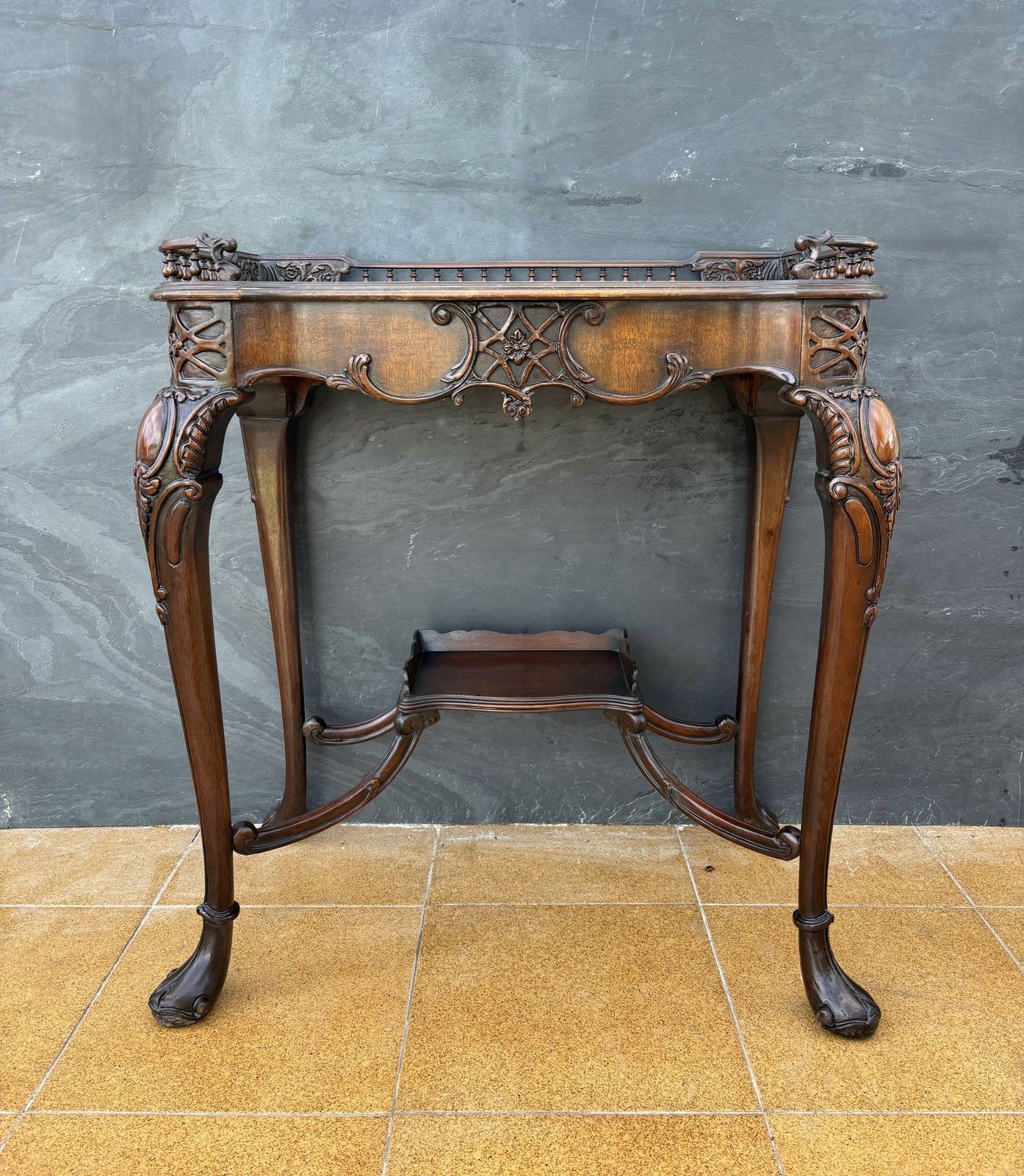 photo for sale Louis XV Style Carved Wood Side Table With Gallery Top And Cabriole Legs, 1930s