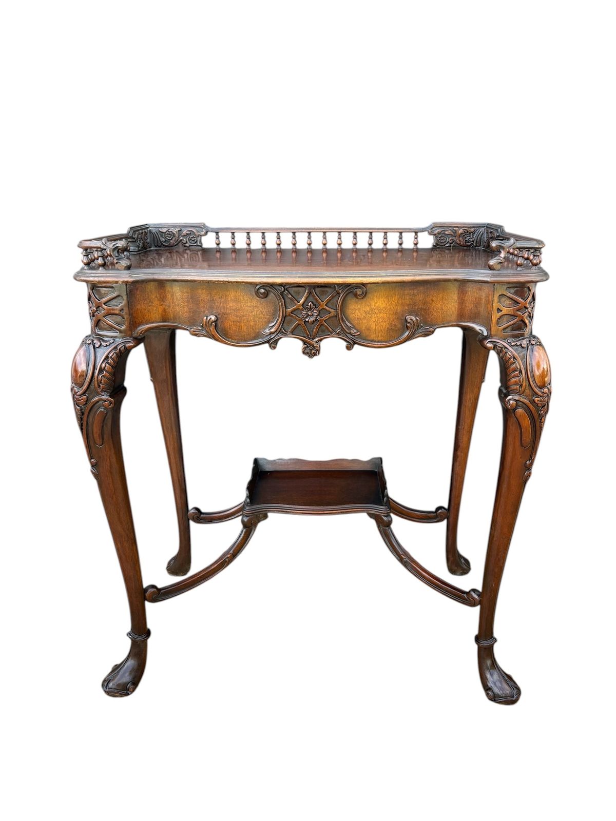 Louis XV Style Carved Wood Side Table With Gallery Top And Cabriole Legs, 1930s