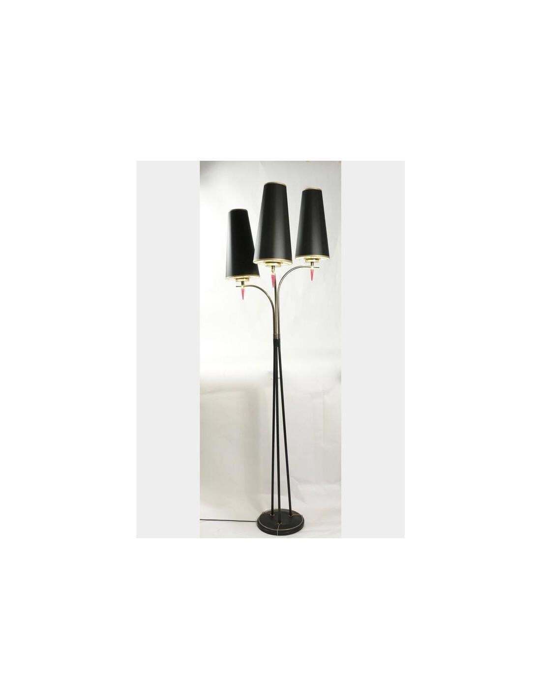 Standing Floor Lamp From The 1960s In Metal Paint And Brass, Three Lights. photo furniture
