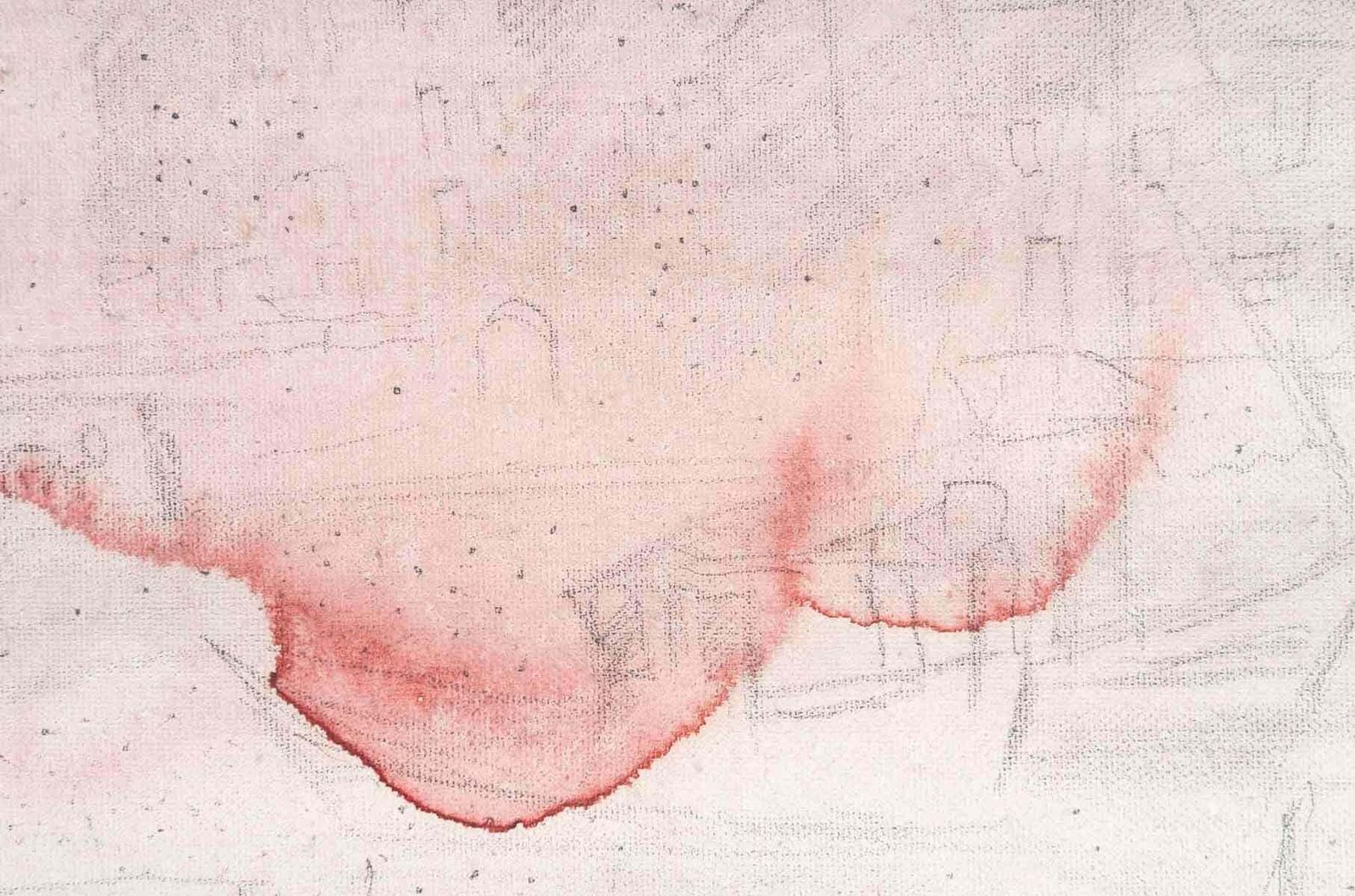 Drawing On Canvas By Jochen Michaelis, View Of A Village And Its Red Mist. photo for sale