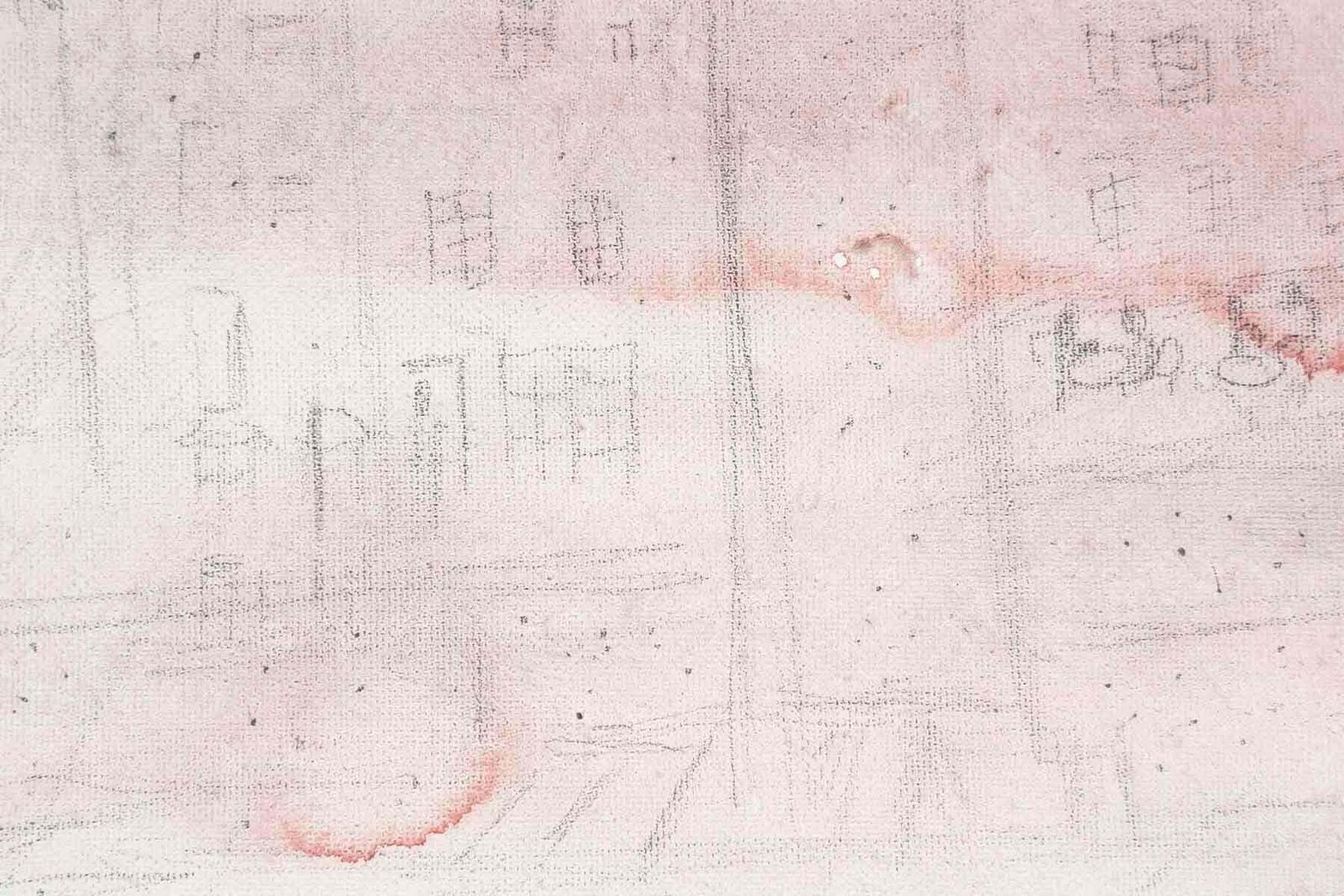 Drawing On Canvas By Jochen Michaelis, View Of A Village And Its Red Mist. photo vinterior