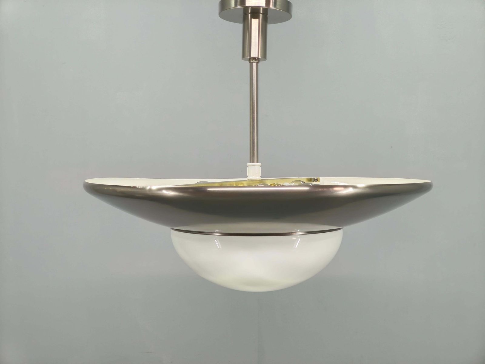 Bauhaus Pendant Light In Nickel And Glass, 1930s Czechoslovakia. photo furniture
