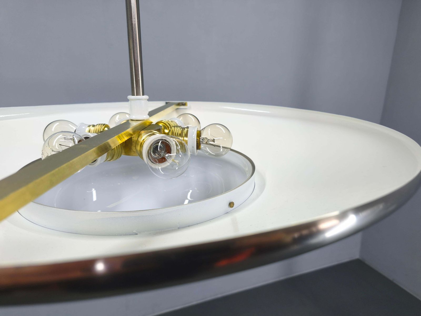 Bauhaus Pendant Light In Nickel And Glass, 1930s Czechoslovakia. photo 1612.0